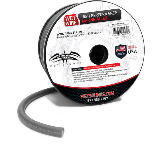 WET SOUNDS- Black Frosted 1/0GA Wet Wire | Black Frost 1/0 Gauge Amp Wire - 50 Ft Spool