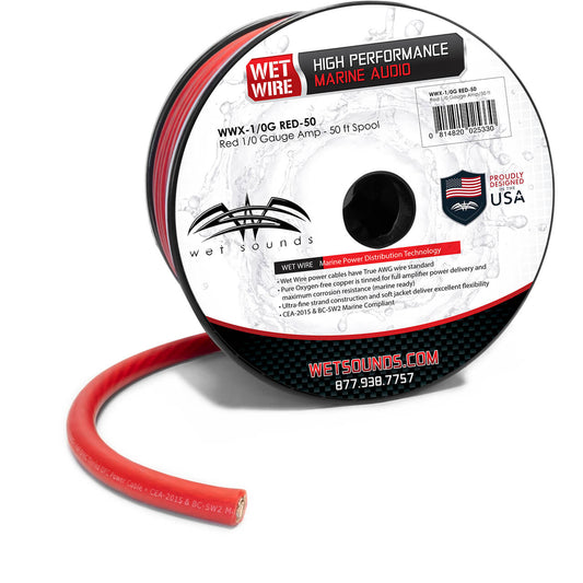 WET SOUNDS- Red Frosted 1/0 GA Wet Wire | Red Frost 1/0 Gauge Amp Wire - 50 Ft Spool