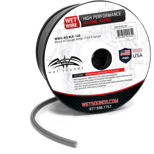 WET SOUNDS- Black Frosted 4GA Wet Wire | Black Frost 4 Gauge Amp Wire - 125 Ft Spool