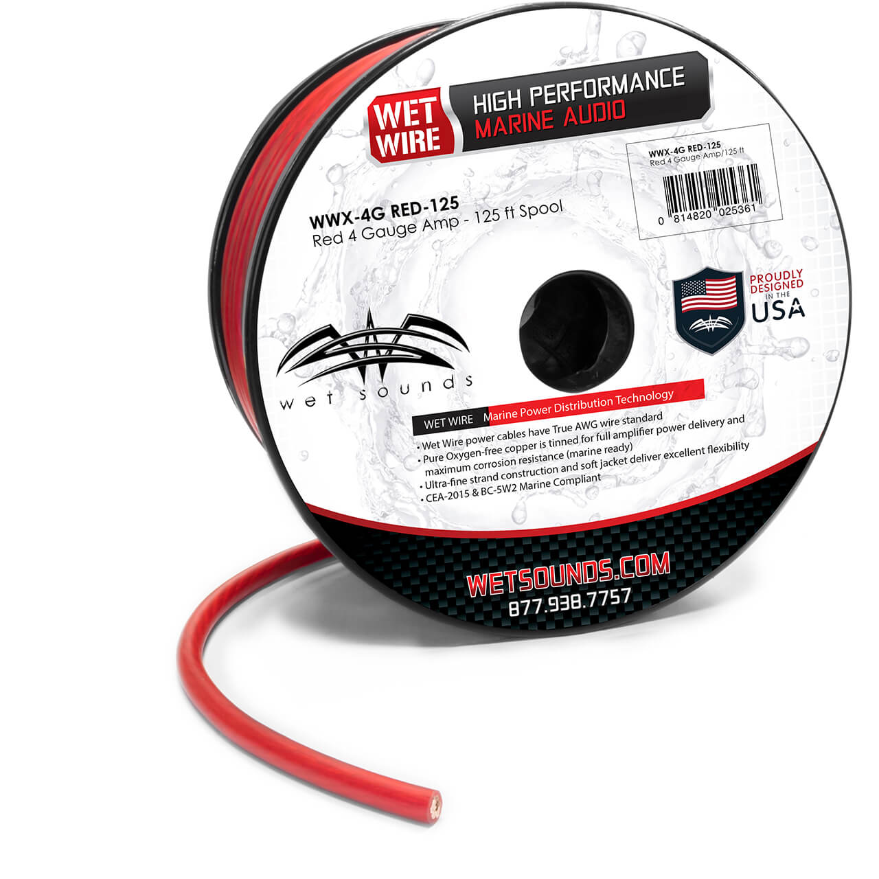 WET SOUNDS- Red Frosted 4GA Wet Wire | Red Frost 4 Gauge Amp Wire - 125 Ft Spool