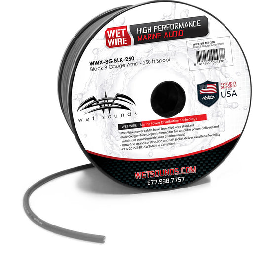 WET SOUNDS- Black Frosted 8GA Wet Wire | Black Frost 8 Gauge Amp Wire - 250 Ft Spool