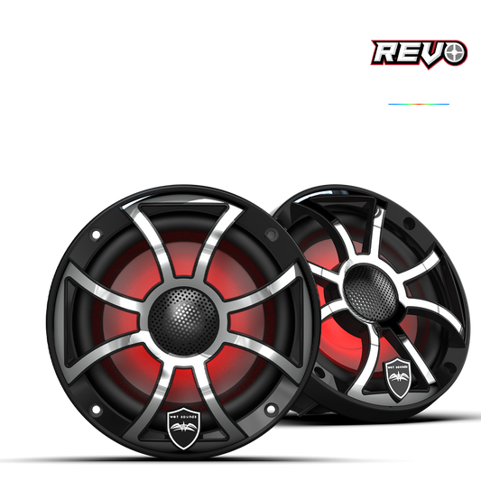 WET SOUNDS- REVO 6 XS-B-SS V3 | REVO Series 6.5-inch High-Output Component Style Coaxial Speakers w/ XS-Black-Stainless Steel RGB Grilles