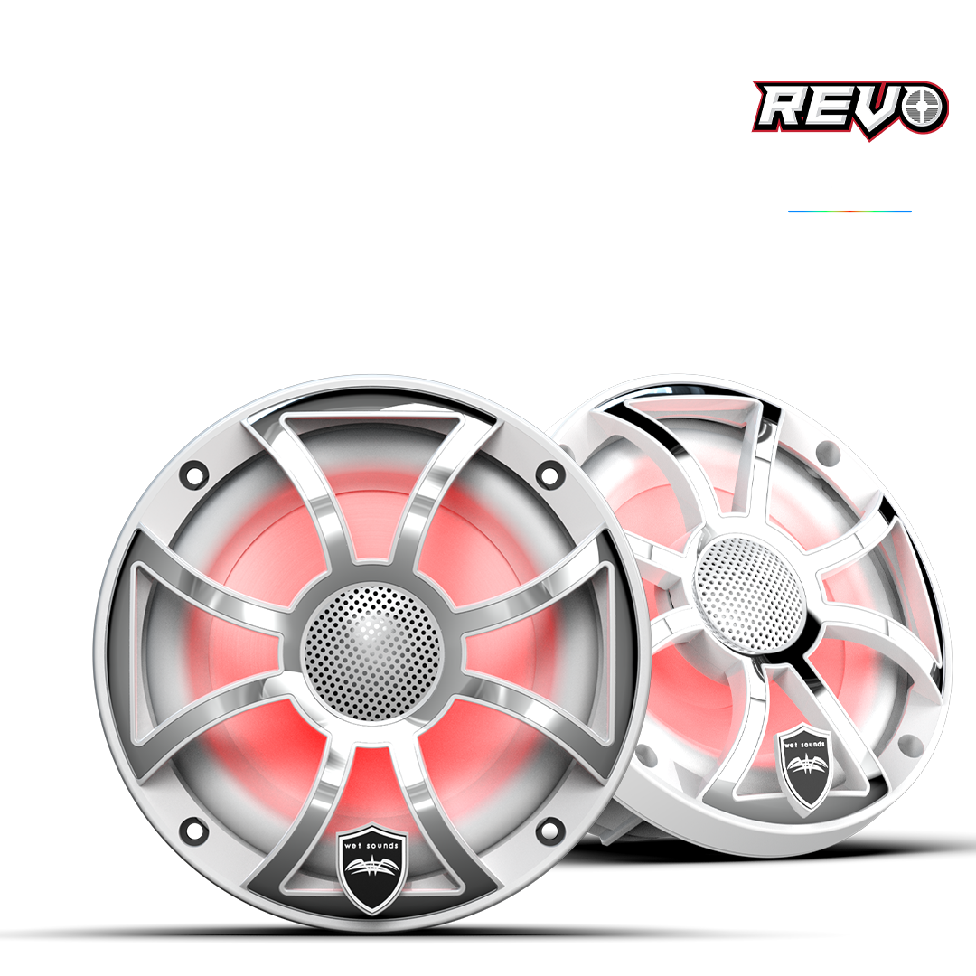 WET SOUNDS- REVO 6-XSW-SS | REVO Series 6.5-inch High-Output Component Style Coaxial Speakers w/ XS-White-Stainless Steel RGB Grilles