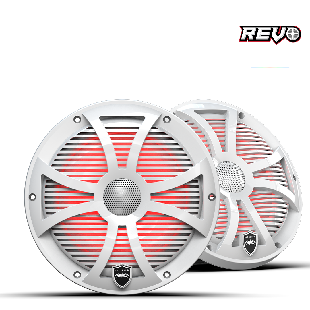 WET SOUNDS- REVO 8-SWW | REVO Series 8-inch High-Output Component Style Coaxial Speakers w/ SW-White RGB Grilles