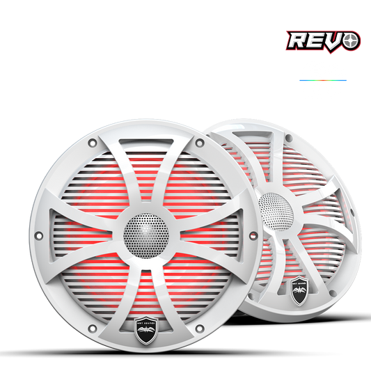 WET SOUNDS- REVO 8-SWW | REVO Series 8-inch High-Output Component Style Coaxial Speakers w/ SW-White RGB Grilles