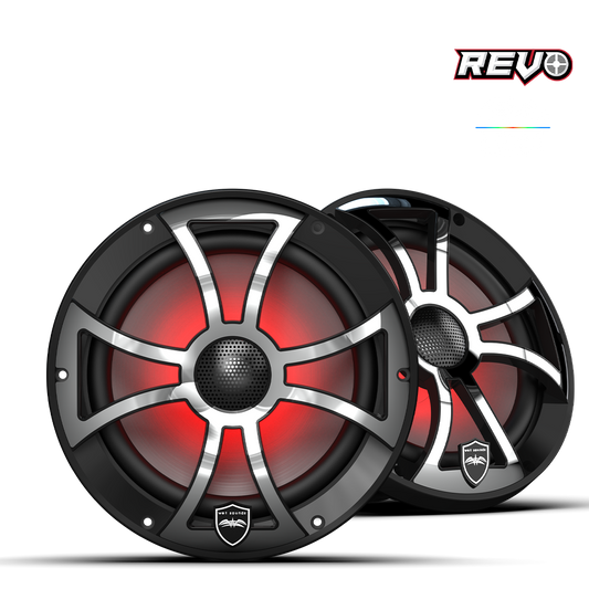 WET SOUNDS- REVO 8-XSB-SS | REVO Series 8-inch High-Output Component Style Coaxial Speakers w/ XS-Black-Stainless Steel RGB Grilles