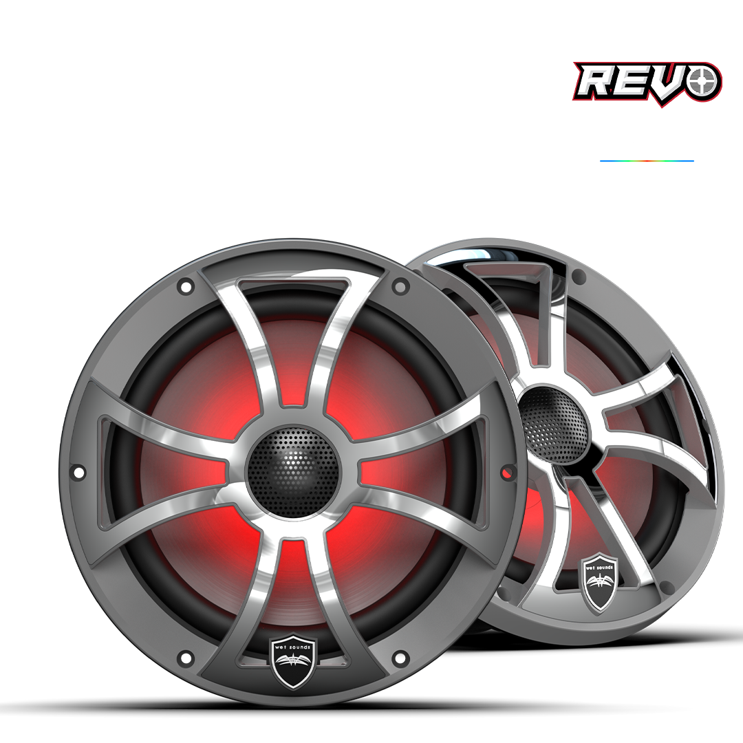 WET SOUNDS- REVO 8-XSG-SS | REVO Series 8-inch High-Output Component Style Coaxial Speakers w/ XS-Gunmetal-Stainless Steel RGB Grilles