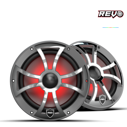 WET SOUNDS- REVO 8-XSG-SS | REVO Series 8-inch High-Output Component Style Coaxial Speakers w/ XS-Gunmetal-Stainless Steel RGB Grilles