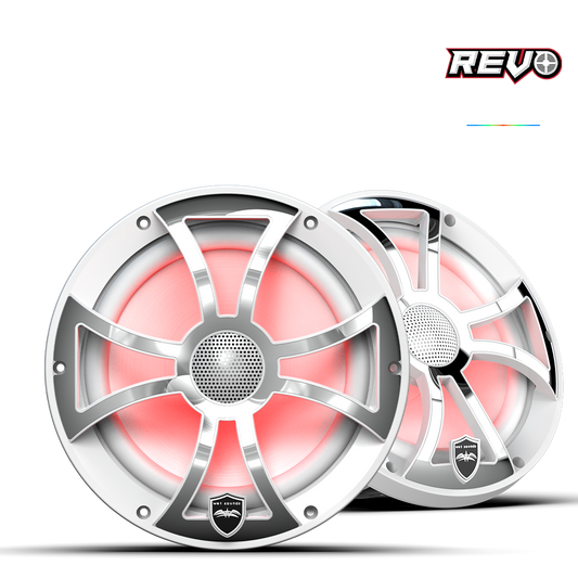 WET SOUNDS- REVO 8-XSW-SS | REVO Series 8-inch High-Output Component Style Coaxial Speakers w/ XS-White-Stainless Steel RGB Grilles